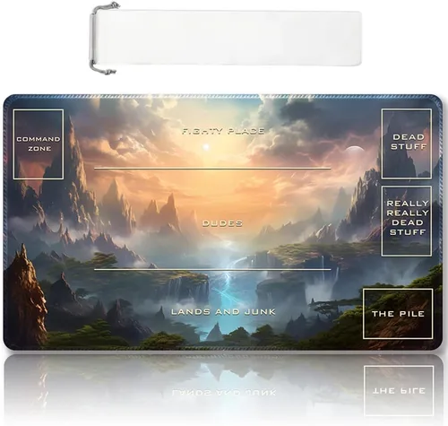 Vista 25 de DAUXID Tapete de Juego MTG Cosido Premium con Zonas y Respaldo de Goma Antideslizante, Tapete de Juego TCG para MTG y Otros Juegos de Cartas, Diseño