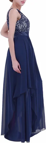 Vista 3 de FEESHOW Vestido de noche largo de gasa con encaje en la espalda en V para mujer