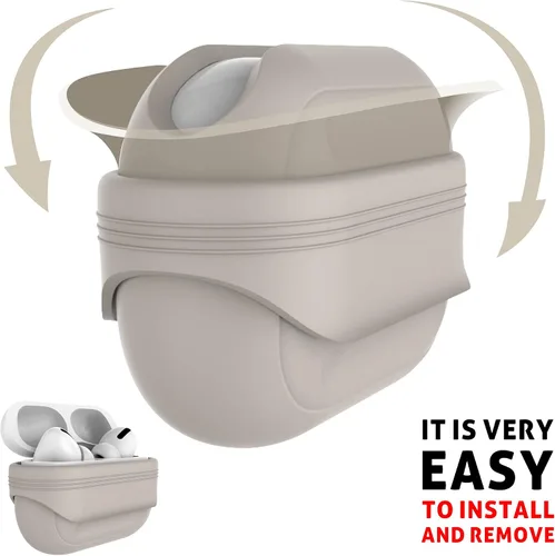 Vista 3 de Funda antipérdida para AirPods Pro (2ª generación), diseño de una pieza, carga inalámbrica, LED visible, cordón incluido (beige)