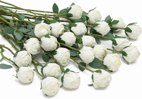 Vista 14 de DuHouse - 24 rosas artificiales vintage de seda falsa Naranja quemado