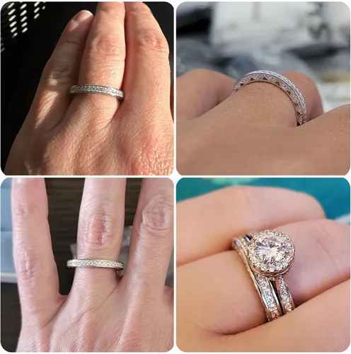 Vista 2 de Newshe Jewellery Banda de Boda Apilable Anillos de Compromiso de Circonita Cúbica para Mujeres Plata de Ley 925 Eternidad Aniversario Nupcial