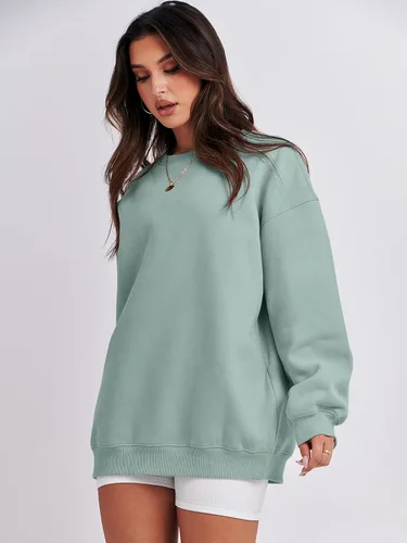 Vista 3 de ANRABESS Sudadera de gran tamaño para mujer, de forro polar, manga larga, cuello redondo, informal, para otoño 2023, ropa de moda