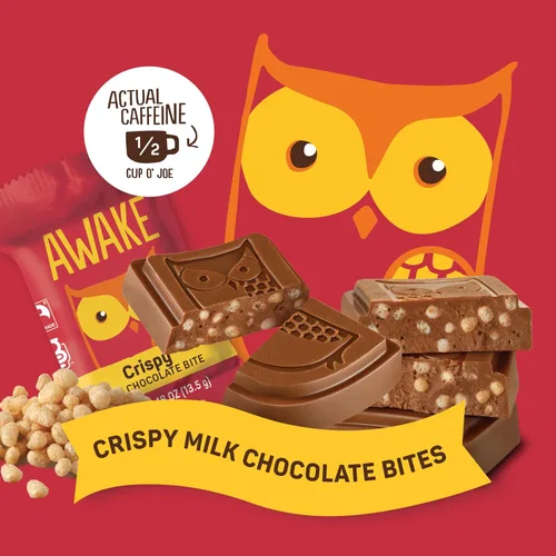 Vista 8 de AWAKE - Bocaditos de chocolate con cafeína - Chocolate con leche crujiente, 50 piezas - 50 mg de cafeína - Dulces envueltos individualmente
