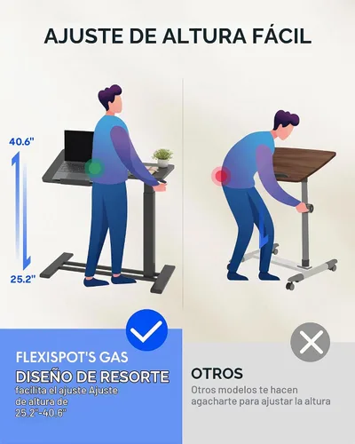 Vista 9 de FLEXISPOT Mesa C de resorte de gas de 28 pulgadas con tapa inclinable Negro