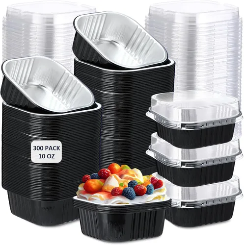 Vista 11 de Aoriher 300 piezas de moldes mini para pasteles de 10 onzas con tapas, moldes de papel de aluminio para hornear, moldes cuadrados desechables