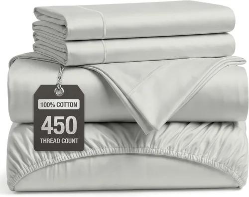 Vista 18 de LANE LINEN Sábanas de cama individual – 450TC algodón peinado de fibra larga de alta calidad, color blanco Soft & Breathable Twin Sheet &