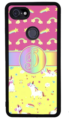 Vista 4 de Unicorn Rainbow Colorful Initial Black Rubber Phone Case Compatible With Google Pixel 10, 10 Pro, 10 Pro XL, 9a, 9 Pro, Pixel 9, Pixel 9 Pro XL, 8a
