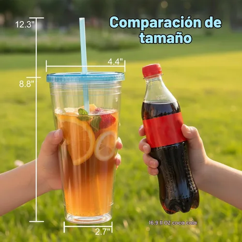 Vista 4 de Zukro Vaso acrílico transparente con pajita y tapa de 32 oz, vaso de plástico reutilizable aislado de doble pared para café helado, vaso para llevar