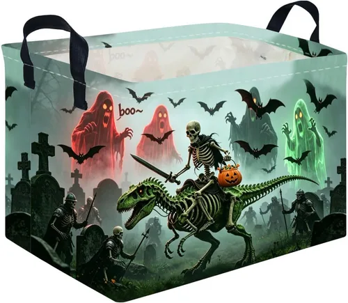 Vista 10 de Cesta rectangular de Halloween para gatos, cestas vacías de Halloween, cesta de truco o trato para niños y niñas, cestas de estantería, papelera