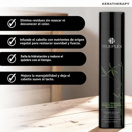 Vista 4 de KERATHERAPY Bamboo Miracle Smooth & Repair Champú, 10.1 onzas, 10.1 fl oz – Fórmula limpiadora vegana para cabello dañado y encrespado – Hidratante