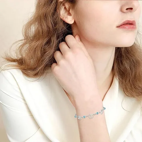 Vista 5 de Bracelets for Women 925 Sterling Silver Love Heart Bracelet Charms Bracelet Trendy Dainty Gift for Ladies Wife Bride Sister Friend Anniversary