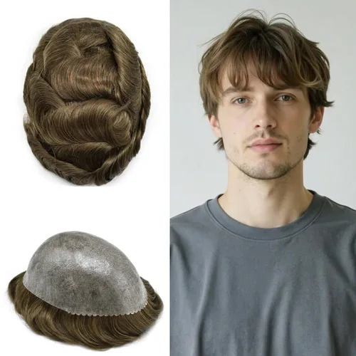 Vista 111 de Toupee for Men Hair Piece Real Human Hair Full Poly Skin Mens Toupee Mens Hair System Injected PU Hair System Invisible Hairpiece for