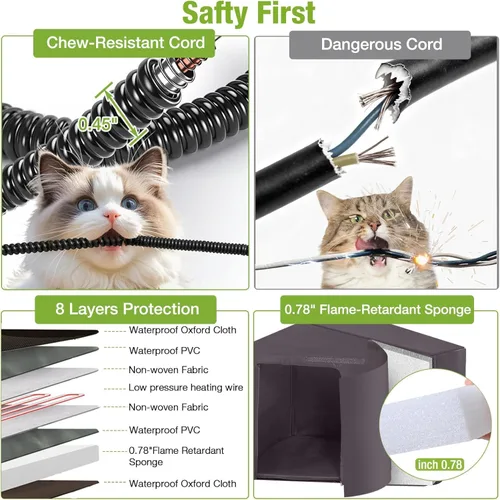Vista 3 de GUTINNEEN Casa para gatos con calefacción expandible para múltiples gatos, aislada para invierno, cálido refugio para gatos con calentador ajustable
