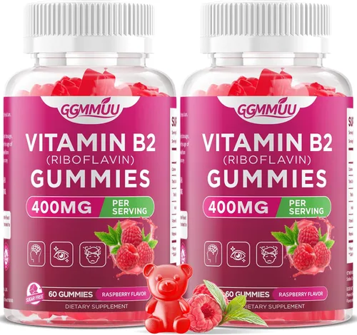 Vista 10 de Gomitas de vitamina B2 con riboflavina de 400 mg con magnesio para niños y adultos, gomitas B2 para apoyo del sistema nervioso y salud de la piel