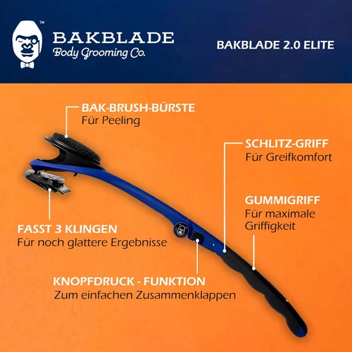 Vista 8 de BAKblade 2.0/ELITE PLUS - Depilador de espalda y afeitadora corporal (bricolaje), mango ergonómico fácil de usar para una afeitada sin dolor, 3