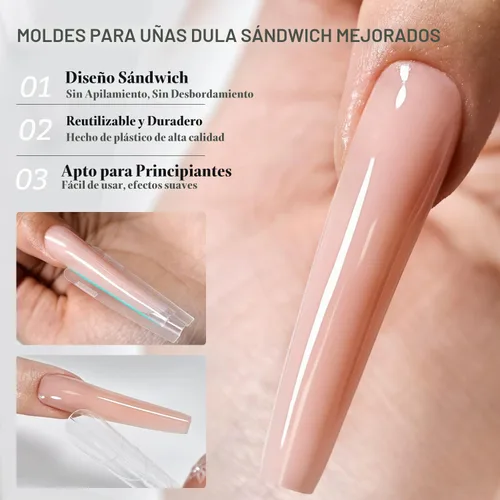 Vista 2 de JODSONE 240 uñas tipo sándwich de doble forma: formas de uñas largas reutilizables con líneas guía, 15 tamaños de molde de uñas para extensión
