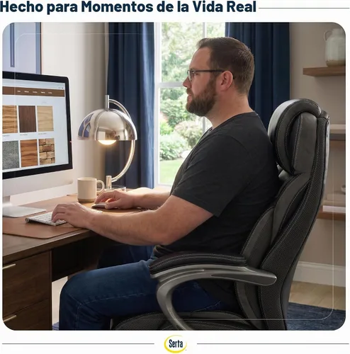 Vista 4 de Silla de oficina Serta grande y alta con capas inteligentes y tecnología de aire, Cuero, Negro