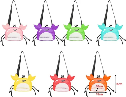 Vista 9 de Bolsa de malla de cangrejo para playa, bolsas de recolección de conchas de playa, juguetes de conchas de playa, correa ajustable para el hombro