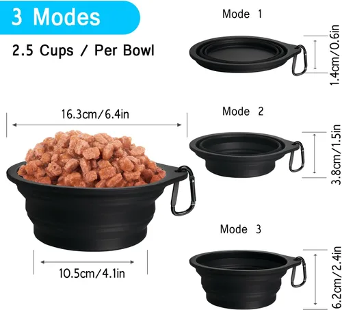 Vista 4 de PetBonus 2-Pack Silicone Collapsible Dog Bowls and Dog Collar Safety Clip