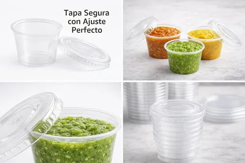 Vista 4 de Taza de plástico transparente para soufflé de 1 oz, tazas de porciones sin BPA con tapas, 100