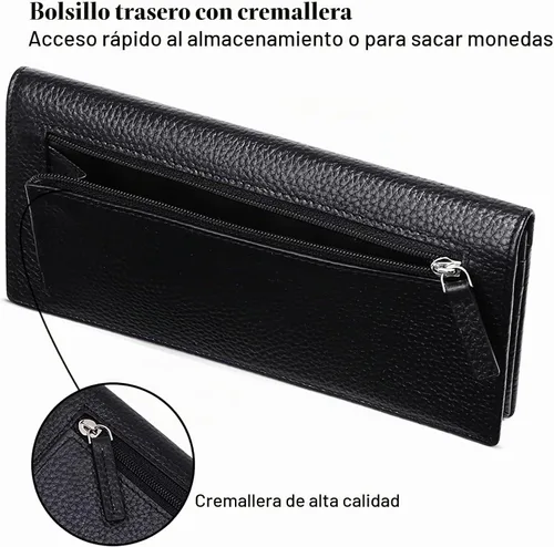 Vista 3 de GOIACII - Carteras para mujer con bloqueo de RFID, cuero ultradelgado, tarjetero, cartera de mano 1-Natural-A-Negro
