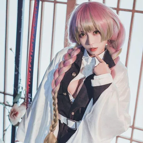 Vista 6 de Demon Slayer Tanjiro Nezuko Cosplay para niños, Shinobu Zenitsu Giyuu Tomioka Kimono Cosplay Disfraz con aretes para mujer