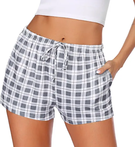 Vista 21 de Ekouaer - Pantalones cortos de pijama para mujer con bolsillos elásticos y tira elástica, para dormir, con cordón Negro