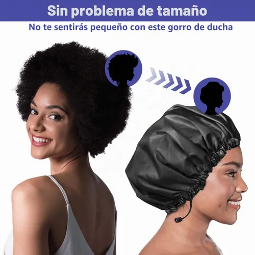 Vista 6 de 1 gorro de ducha, extra grande y ajustable de doble capa para mujer negro (1 pcs Black)