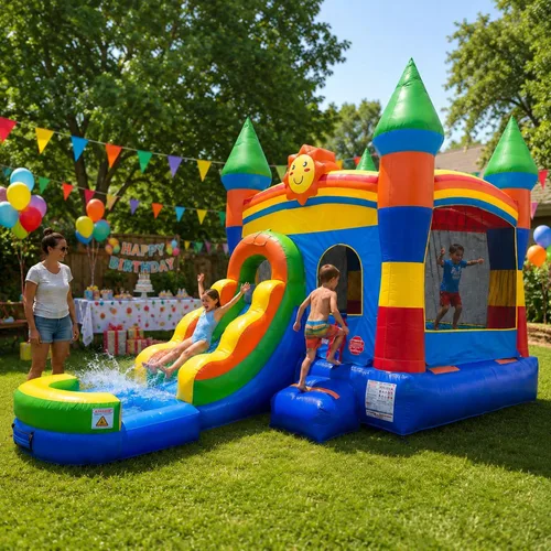 Vista 10 de Pogo Bounce House Tobogán acuático inflable y piscina, rosa Rosa Deluxe