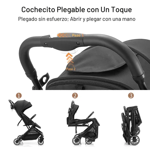Vista 2 de Gromast Cochecito de bebé plegable compacto, cochecito de viaje ligero para niños pequeños con plegado de un clic, dosel extensible UPF50+