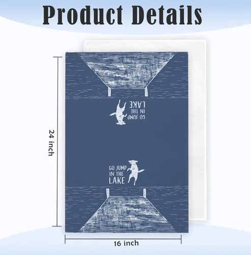 Vista 7 de Toallas de cocina azules con decoración de casa del lago, regalos para casa del lago, toallas de cocina divertidas con temática de perro del lago