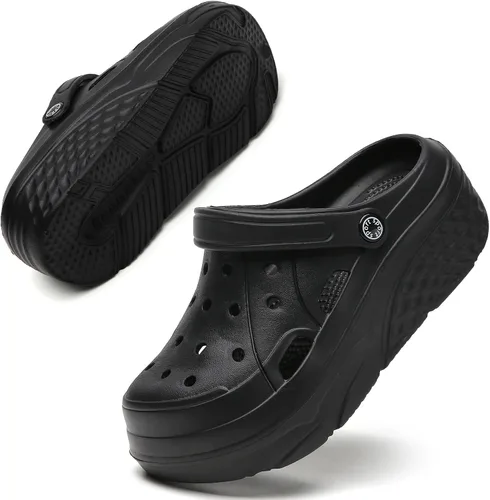 Vista 4 de SECHRITE Zuecos de plataforma para mujer, zapatos de jardín, impermeables, para playa, piscina, sandalias de verano, pantuflas para el hogar
