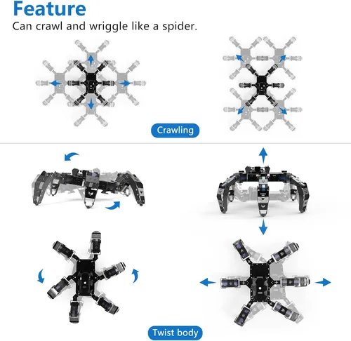 Vista 10 de Kit de robot Hexapod para ESP32, robot araña STEM para caminar, soporta programación Arduino C, App RC, transmisión de video, kit de marco