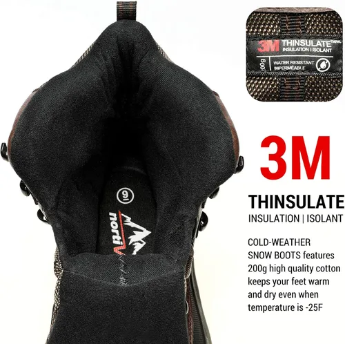 Vista 2 de NORTIV 8 - Botas de esquí de invierno con suela de goma para hombre, con aislamiento impermeable