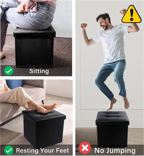 Vista 4 de LotFancy Otomana de almacenamiento, taburete plegable para reposapiés, banco pequeño de cuero de 13 x 12 x 12 pulgadas con almacenamiento, soporta