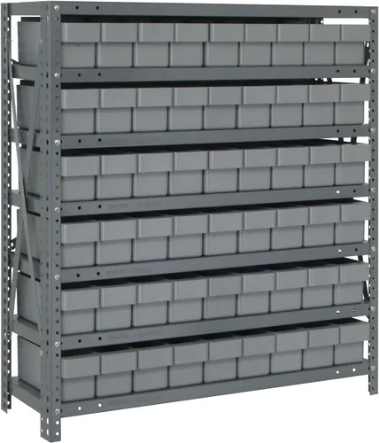 Vista 66 de Quantum QSBU-245BK Heavy Duty Shelving Unit with (7) Shelves and (24) QUS245 Black Bins for Garage Warehouse Storage Distribution 400 lb Load