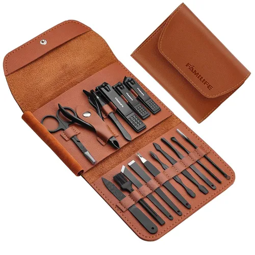 Vista 13 de FAMILIFE Kit de Uñas, Juego de Manicura Profesional Kit de Manicura Juego de Cortaúñas, 13 en 1 Juegos de Pedicura de Acero Inoxidable Herramienta