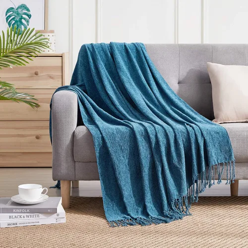 Vista 26 de Bourina - Manta de chenilla de punto, ligera, suave, acogedora, para cama, sofá, silla