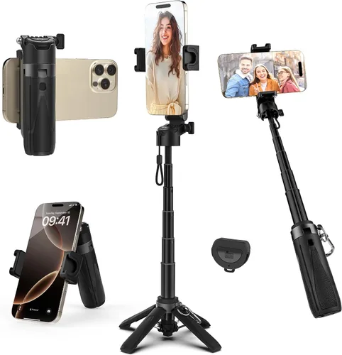 Vista 10 de Takerers Trípode Magsafe para iPhone【Tamaño de bolsillo】 Palo selfie magnético portátil 4 en 1 para soporte de iPhone para grabación de video