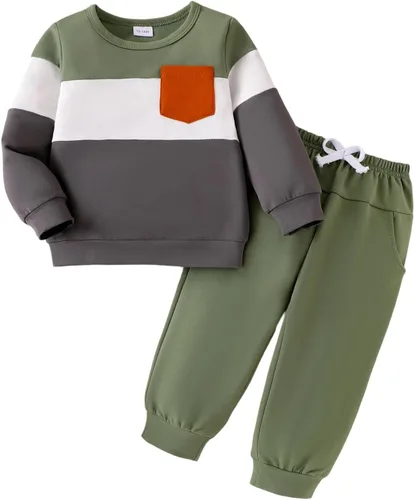 Vista 69 de Ropa de otoño e invierno para bebé, trajes de niño pequeño, sudadera de manga larga, sudadera de retazos y pantalones, 2 piezas, 12 meses a 5 años
