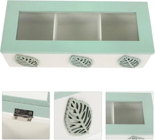 Vista 8 de Wooden Tea Bag Storage Organizer Box with Glass Lid, 3 Compartments