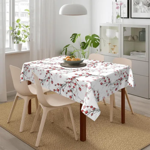 Vista 8 de Mantel rectangular decorativo con bayas rojas de acebo sin hojas, para comedor, barbacoa, picnic, mesa auxiliar, 52 x 70 pulgadas