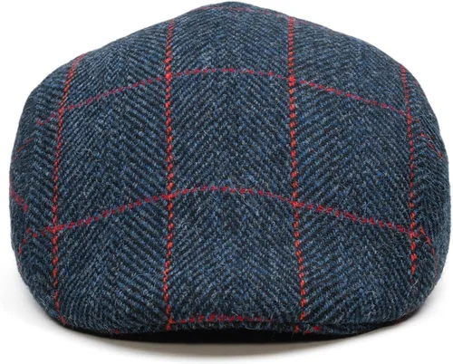 Vista 4 de Sterkowski Norte Harris Tweed Gorra plana para hombre y mujer Gorra tradicional cálida con orejeras plegables Azul Check