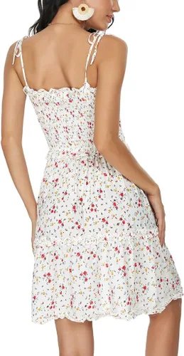 Vista 5 de Vestido de verano para mujer, con tirantes delgados, sin tirantes, con volantes, parte superior de tubo para playa