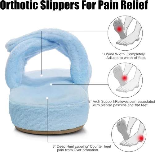 Vista 2 de Git-up Pantuflas ajustables para diabéticos para mujer, zapatos de casa de espuma viscoelástica con soporte de arco ortopédico, talón ortopédico