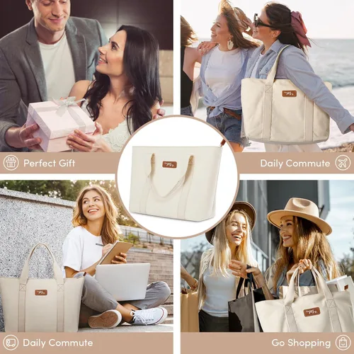 Vista 6 de AW BRIDAL Monogram Canvas Tote Bag for Chrismas, Bridal Shower, Retirement, Birthday Gifts for Women Mom Wife Sister Friends