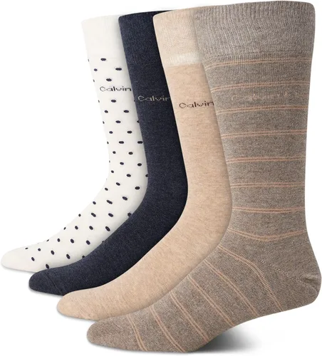 Vista 13 de Calvin Klein Calcetines de vestir para hombre, paquete de 4 unidades, mezcla de algodón suave, calcetines a rayas, calcetines largos casuales
