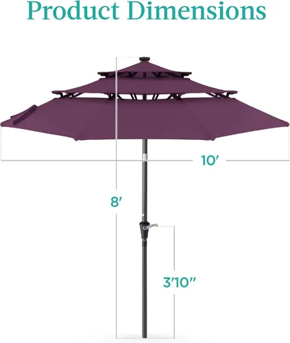 Vista 7 de Best Choice Products - Sombrilla solar de 10 pies de 3 niveles para patio, sombrilla de sol para exteriores, mercado, patio trasero, terraza, junto