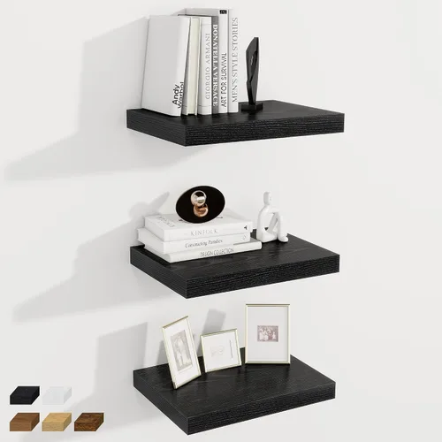 Vista 31 de Fun Memories Pequeños estantes flotantes para pared, estantes cuadrados de pared de 8 pulgadas con soportes invisibles, estantes negros para baño