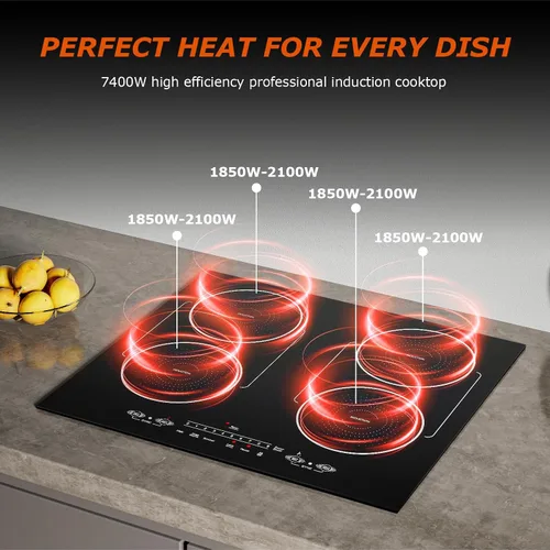 Vista 4 de Cocina de inducción de 24 pulgadas de 4 quemadores, encimera plana de vidrio eléctrico con Bridge-SYNC, 3 modos preestablecidos de refuerzo
